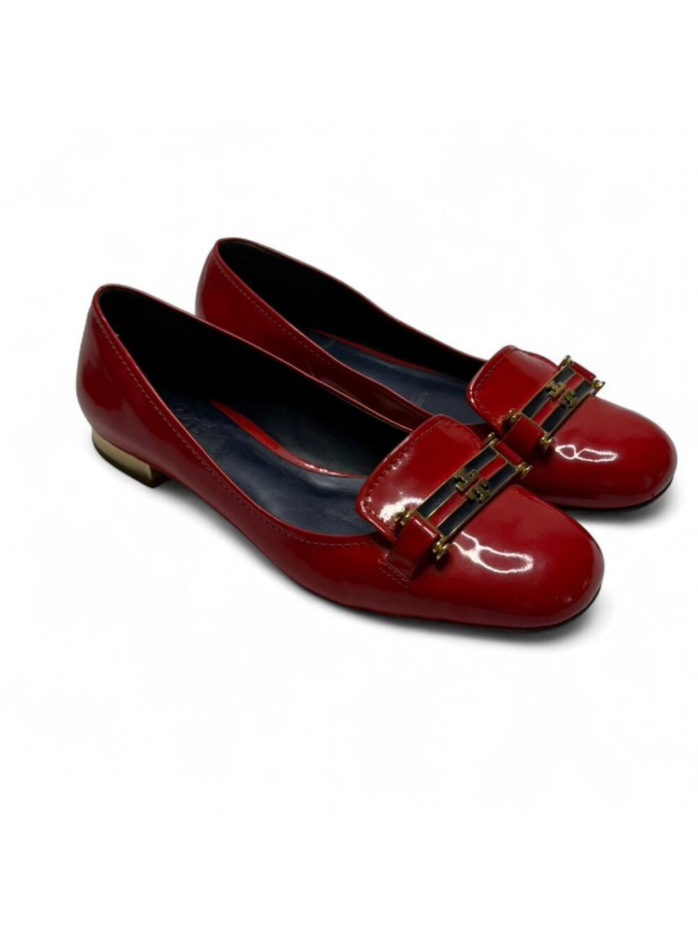 Tory Burch Rare Red All Leather Patent Gold Tone Womens Size 6 Loafers Casual